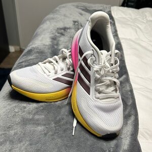 Adidas Women's White Athletic Shoes with Yellow and Pink Highlights